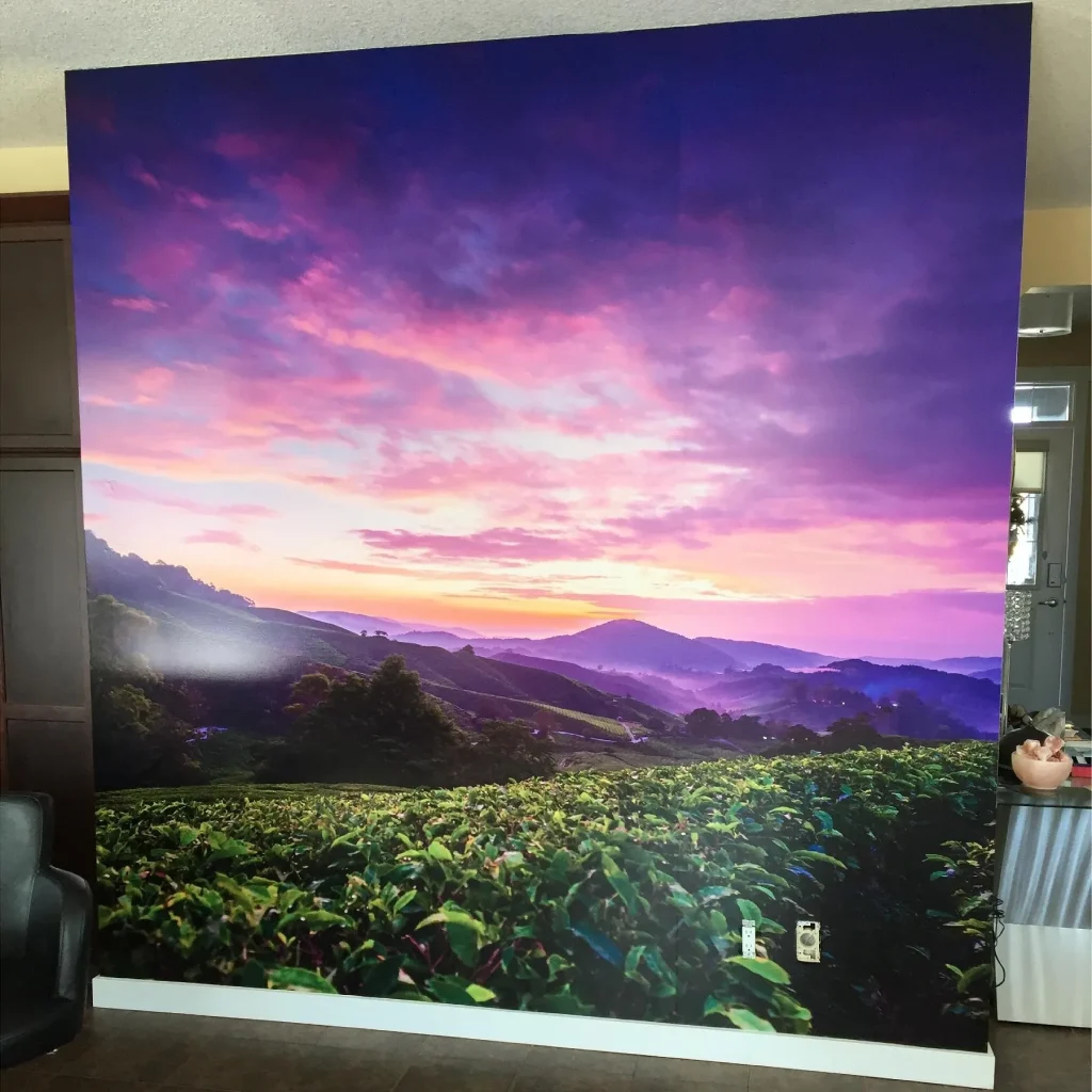 full height vinyl graphics depicting a landscape